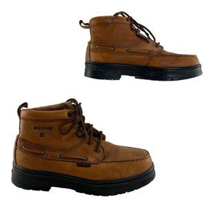 Men's Wolverine Brown Leather Steel Toe Work Boots Size 7.5 M